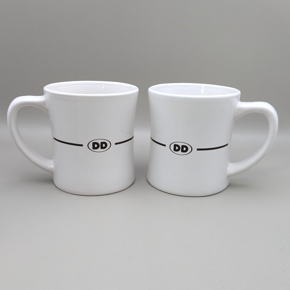 2011 Dunkin' Donuts DD Logo Retro Style Striped Coffee Cup Mug - Set of 2